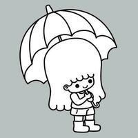 peu fille en portant parapluie vecteur