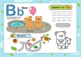 alphabet lettre b-ours exercice avec dessin animé vocabulaire illustration, vecteur