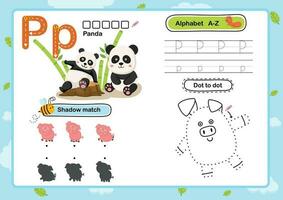 alphabet lettre p-panda exercice avec dessin animé vocabulaire illustration, vecteur