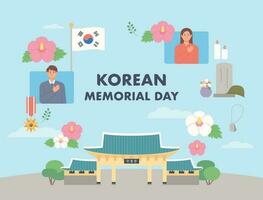 Sud Corée Mémorial journée. affiches et iconique objets. juin 6 vecteur