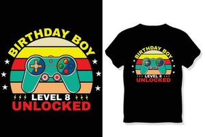 anniversaire garçon niveau 8 déverrouillé jeu t chemise, jeu citations t chemise, joueur T-shirt conception vecteur