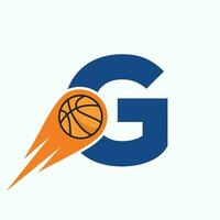 lettre g basketball logo concept avec en mouvement basketball icône. panier Balle logotype symbole vecteur