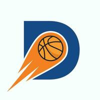lettre ré basketball logo concept avec en mouvement basketball icône. panier Balle logotype symbole vecteur