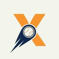 concept de logo de baseball lettre x avec modèle vectoriel d'icône de baseball en mouvement