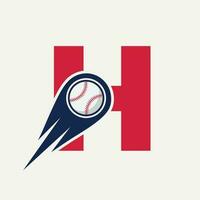 concept de logo de baseball lettre h avec modèle vectoriel d'icône de baseball en mouvement