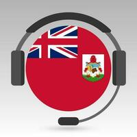 Bermudes drapeau avec écouteurs, soutien signe. vecteur illustration.