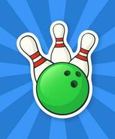 autocollant vert bowling Balle coups vers le bas épingles vecteur