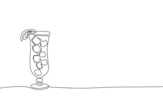 cocktail avec la glace et tranche de orange, continu ligne dessin élément isolé sur blanc Contexte pour décoratif élément. vecteur illustration de Frais boisson dans branché contour style.
