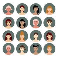 Ensemble de coiffures avatar femmes belles jeunes filles avec différentes coiffures isolées sur fond blanc vecteur