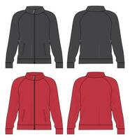 noir et rouge Couleur sweat-shirt veste vecteur illustration modèle de face et retour vues