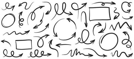 ensemble de flèches dessinées à la main. éléments de conception de doodle vectoriel. illustration sur fond blanc. pour l'infographie d'entreprise, la conception de bannières, de sites Web et de concepts. vecteur