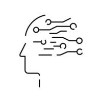 Profond apprentissage ai linéaire icône. neural réseau avec roues dentées. mince ligne illustration. numérique cerveau. artificiel intelligence symbole. vecteur isolé. informatique, humanoïde et discuter.