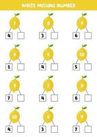 nombre obligations avec mignonne dessin animé citron pour enfants. vecteur