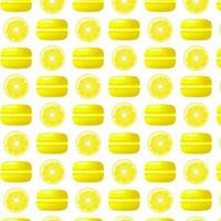 sans couture modèle citron macarons et citron tranche. pente macarons. vecteur traditionnel français biscuits dans dessin animé style.vecteur illustration