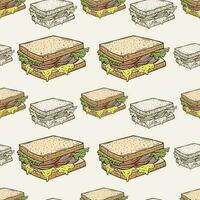 sandwich conception illustration dans main tiré dans ancien sans couture modèle vecteur