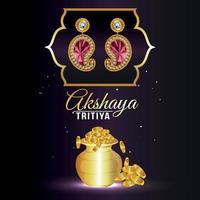 akshaya tritiya célébration vente de bijoux remise avec pot de pièces en or et boucles d'oreilles en or vecteur