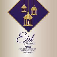 carte de voeux de festival islamique eid mubarak avec lanterne dorée réaliste vecteur