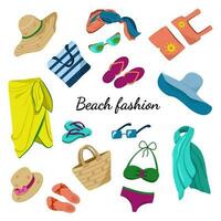 vecteur ensemble de vêtements et accessoires pour le plage. été plage mode. vêtements pour une vacances à mer.