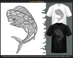 mahi mahi poisson mandala les arts isolé sur noir et blanc t chemise. vecteur