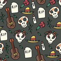 Motif Doodled Day of the Dead vecteur