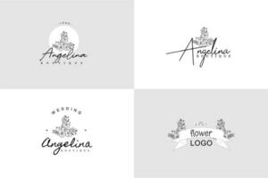 ligne art minimaliste fleur logo pack vecteur