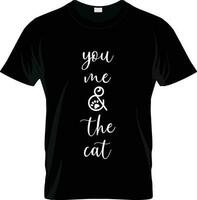 vous moi et le chat - ensemble de dessiné à la main caractères phrases sur noir Contexte t chemise. vecteur eps dix