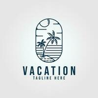 plage vacances logo paume arbre ligne art minimaliste, avec emblème vecteur illustration conception