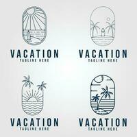 ensemble plage vacances logo ligne art minimaliste, avec emblème vecteur illustration conception