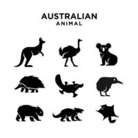 ensemble, collection, australien, animal, noir, logo, icône, illustration, conception vecteur