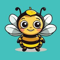 Facile kawaii abeille clipart sur bleu Contexte vecteur