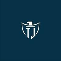 tj initiale monogramme logo pour bouclier avec Aigle image vecteur conception