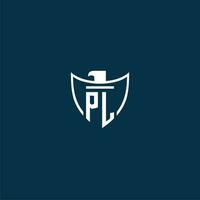 PL initiale monogramme logo pour bouclier avec Aigle image vecteur conception