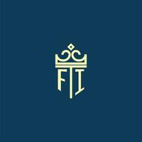 Fi initiale monogramme bouclier logo conception pour couronne vecteur image