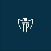 tp initiale monogramme logo pour bouclier avec Aigle image vecteur conception