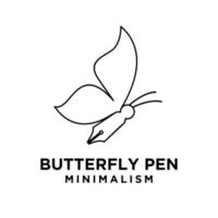 Papillon stylo concept stylo avec ailes de papillon et antenne vecteur ligne logo icône illustration design