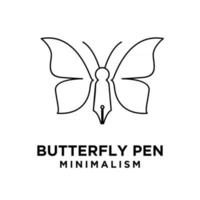 Papillon stylo concept stylo avec ailes de papillon et antenne vecteur ligne logo icône illustration design