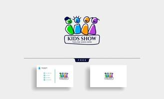 enfants jouant groupe éducation logo modèle vector illustration icône éléments isolés avec carte de visite