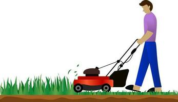 vecteur illustration de fauchage le pelouse avec herbe coupeur machine, fauchage herbe avec un électrique pelouse tondeuse. jardin activité concept