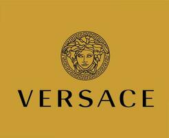 versace marque logo avec Nom noir symbole vêtements conception icône abstrait vecteur illustration avec marron Contexte