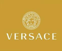 versace marque logo avec Nom blanc symbole vêtements conception icône abstrait vecteur illustration avec marron Contexte