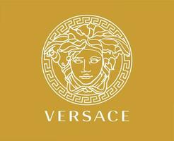 versace marque logo blanc symbole vêtements conception icône abstrait vecteur illustration avec marron Contexte