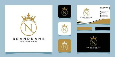 n initiale logo avec luxe ornement couronne logo avec affaires carte conception prime vecteur
