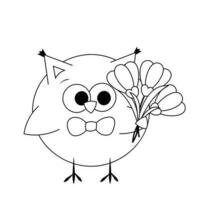 mignonne dessin animé hibou avec perce-neige dans noir et blanc vecteur