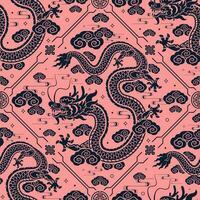 sans couture modèle content chinois Nouveau année 2024 le dragon zodiaque signe avec asiatique éléments papier Couper style sur Couleur Contexte. vecteur