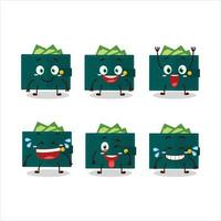 dessin animé personnage de vert portefeuille avec sourire expression vecteur