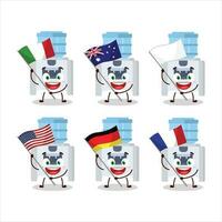 l'eau glacière dessin animé personnage apporter le drapeaux de divers des pays vecteur
