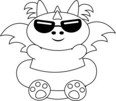 mignonne dessin animé dragon dans des lunettes de soleil et gonflable bague dans noir et blanc vecteur
