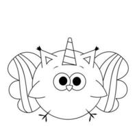 mignonne hibou dans arc en ciel Licorne costume avec aile dans noir et blanc vecteur