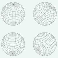 3d filaire sphère collection. globe ou Balle dans cercle net fil. rétro futuriste esthétique. géométrie filaire formes la grille vecteur