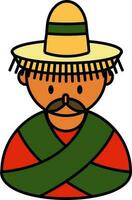 moustache homme portant mexicain traditionnel robe coloré icône. vecteur